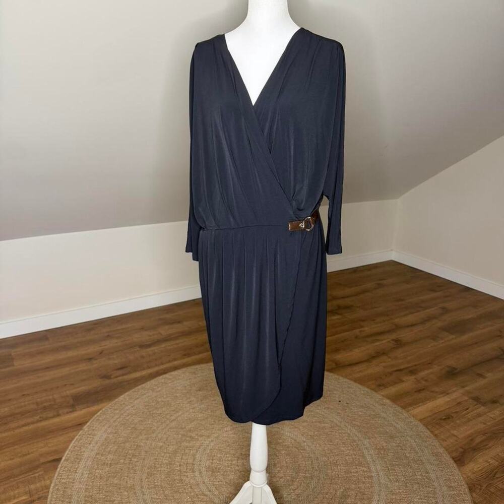 Michael Kors Black Wrap Dress‎ 2X Whimsy Goth Witchy Belt Detail